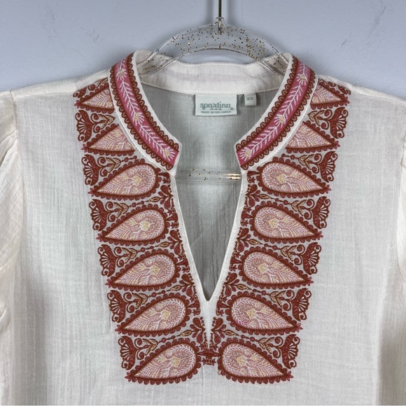 Spartina 449 Analyn Embroidered Tunic Blouse Embellished Tunic Gauze Boho XS - Picture 5 of 11